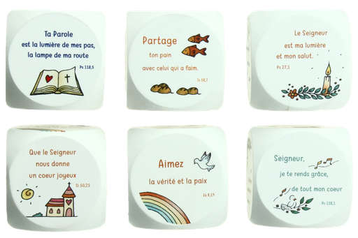 [DBL-41CJ03WT] Dobbelsteen WIT/Colombe J. - kindergebedjes 'Lumiere' - 39mm/meerkleurig