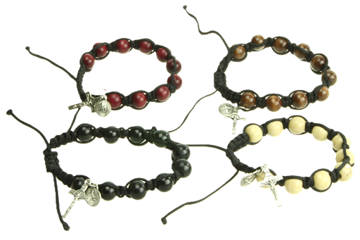 [ARM-72M002] Armband op koord - tientje/hout - Assortiment