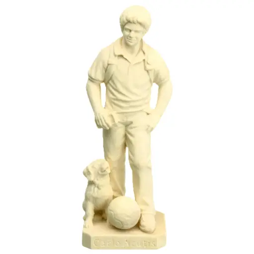 [BLD-57CAC16N] Statue Carlo Acutis - Holzgeschnit/natur - 16cm