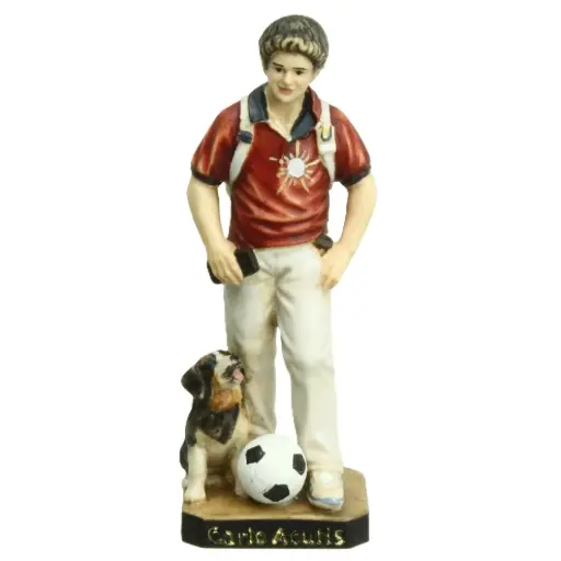 [BLD-57CAC11L] Beeld Carlo Acutis - houtsnij/gekleurd - 11cm