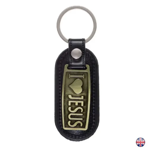 [SLH-72M03] Porte-clef 'I love Jesus' - métal/cuir (30x75mm)