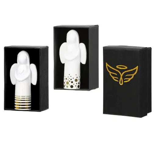 [ENG-30M004] Figur Engel Herzmotiv gepunktet - Kuinstharz/weiss - sortiert (80x50mm)