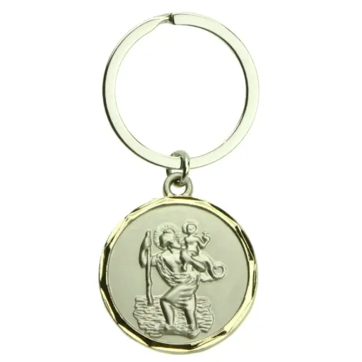 [SLH-30KRI02] Schlüsselanhänger Christophorus - Metall silberfarben/vergoldet (80x30mm)