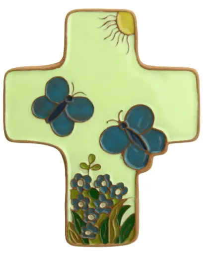 [MKR-58VG55D] Keramik Kreuz - Flinder - Hellgrün (95x120mm)