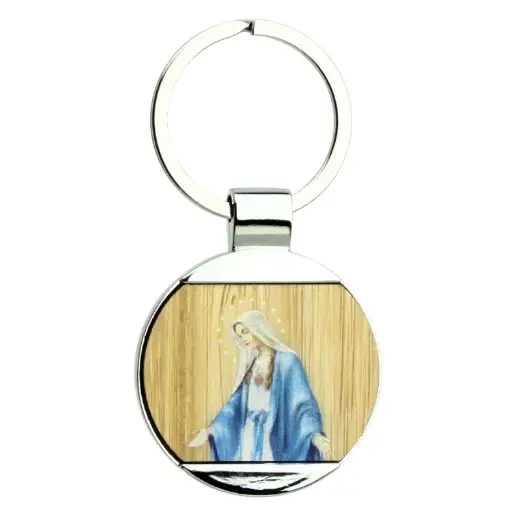 [SLH-35M002WON] Porte-clef Miraculeuse - ronde/métal/bambu (Ø40/75mm)