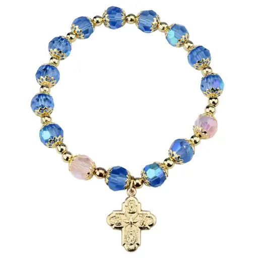 [ARM-35M010BL] Armband - Elastisch/Halbkristal perle - Blau