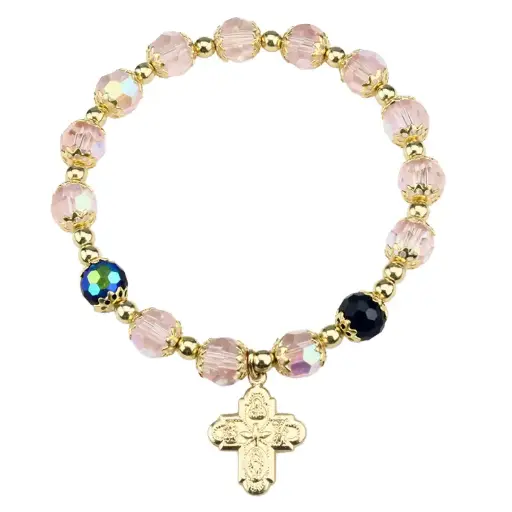 [ARM-35M010RS] Armband verguld - elastisch/semi-cristal roze