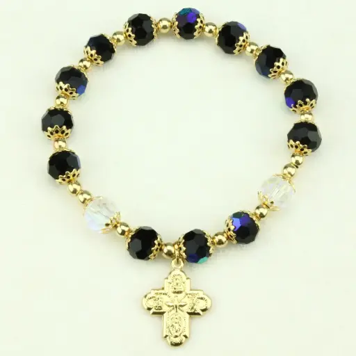 [ARM-35M010SCA] Bracelet doré - élastique/semi-cristal Scarabé