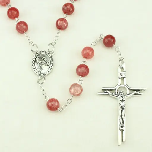 [RZK-35M007RD] Rosary - pearl glass - red (⌀8mm)