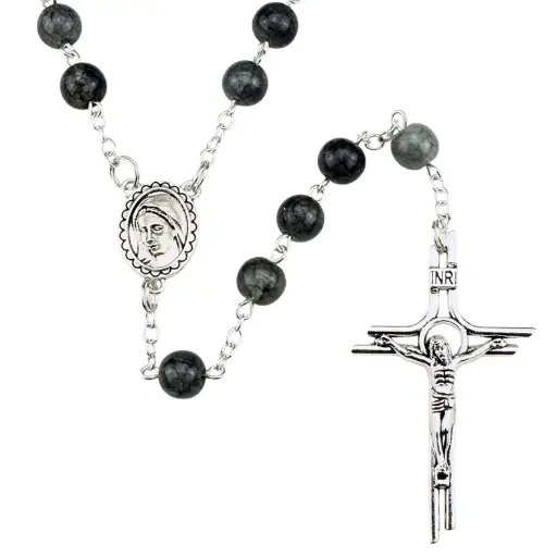 [RZK-35M007ZW] Rosary - pearl glass - black (⌀8mm)
