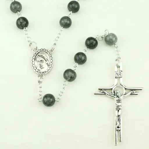 [RZK-35M007ZW] Rosary - pearl glass - black (⌀8mm)