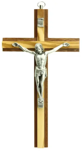 [MKR-35M003] Croix murale - bois/bois d'olivier avec christ (110x200mm)