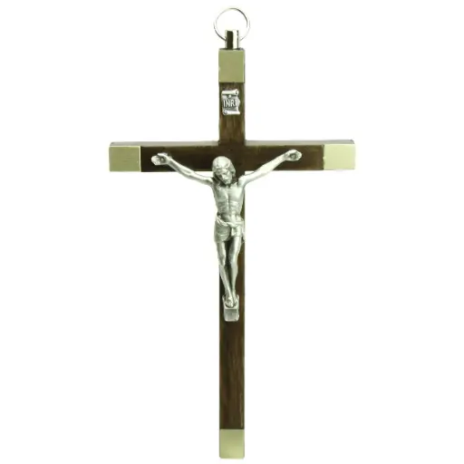 [MKR-35M004] Croix murale - bois/métal avec christ (80x135mm)