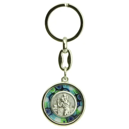 [SLH-35M003KRI] Schlüsselanhänger Hl.Christophurus - Metall/Rund/Murano (60x30mm)