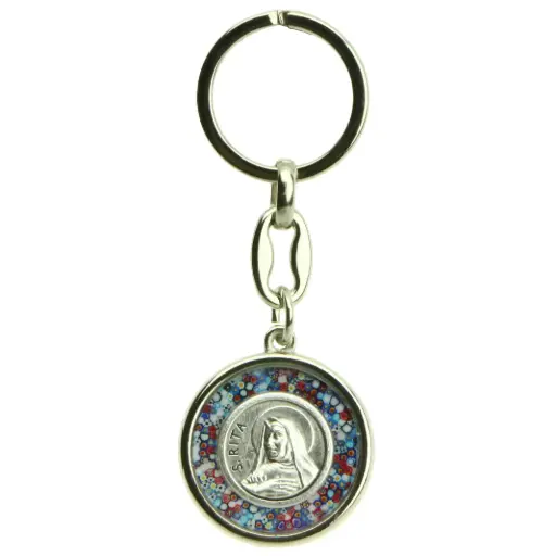 [SLH-35M003RIT] Keychaine St. Rita - round/metal/murano (60x30mm)