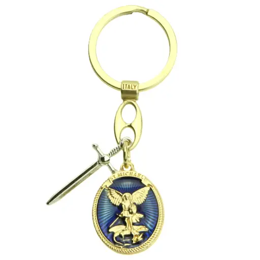 [SLH-35M004MIC] Schlüsselanhänger Hl.Michael - Metall/Oval/vergoldet (75x23mm)