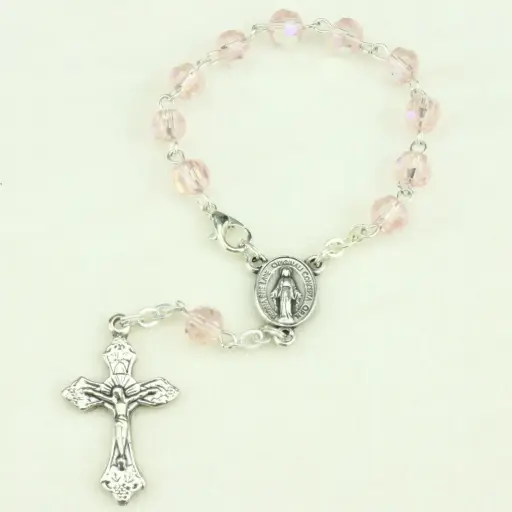 [TNT-35M007RS] Small rosary -  semi-cristal - rose - 6mm