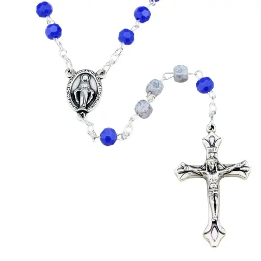 [RZK-35M011BL] Chapelet - verre/pierre - bleu foncé (⌀6mm)