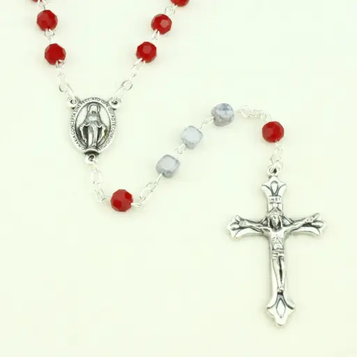 [RZK-35M011RD] Rosary - pearl glass/stone - red (⌀6mm)