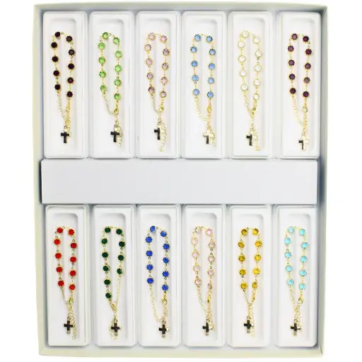 [ARM-35DIS02] Display met 12 Armbanden/verguld - imitatie kristal/≠kleuren