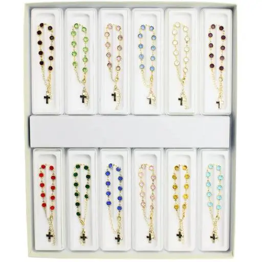 [ARM-35DIS02] Display met 12 Armbanden/verguld - imitatie kristal/≠kleuren