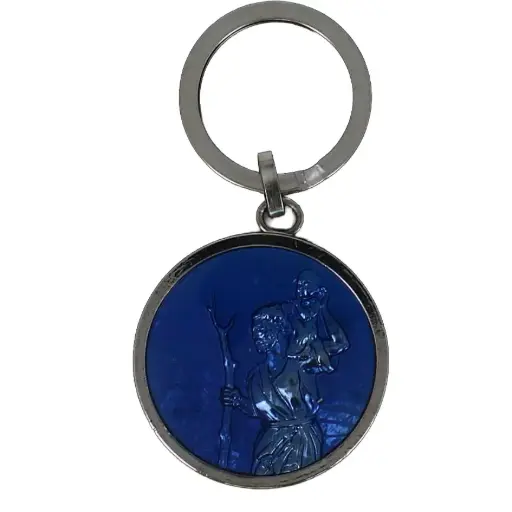 [SLH-45KRI004] Schlüsselanhänger - Hl.CHristophorus - Metall/Blau emailiert (80x40mm)