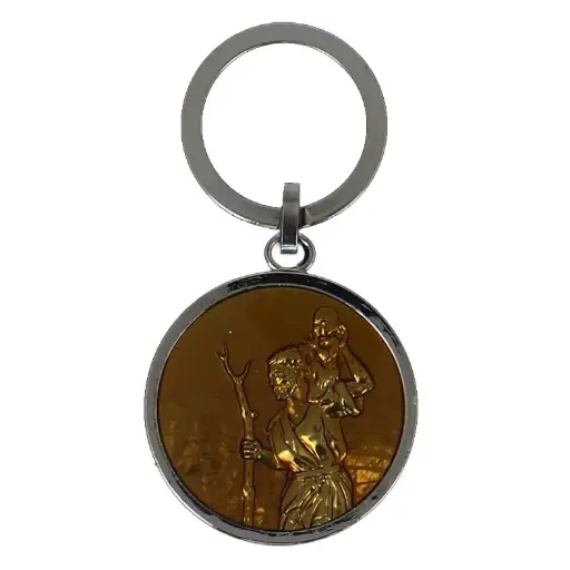 [SLH-45KRI005] Porte-clef - St Christophe - métal/cognac émaille (80x40mm)
