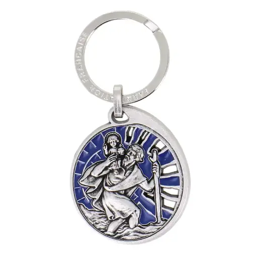 [SLH-45KRI003] Keryholder St Christophore - metal/bleu email (80x40mm)
