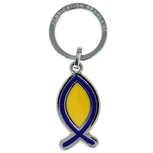 [SLH-45M002] Keryholder Ichtus - metal/Lemon-cassis email (80x40mm)