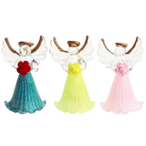 [ENG-98M003] Set von 6 Engeln/Rose in Glass - sortiert (35x60mm)