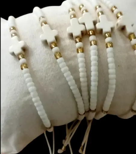 [ARM-85MKR02] Bracelet with cord - Cross White (....x......mm)