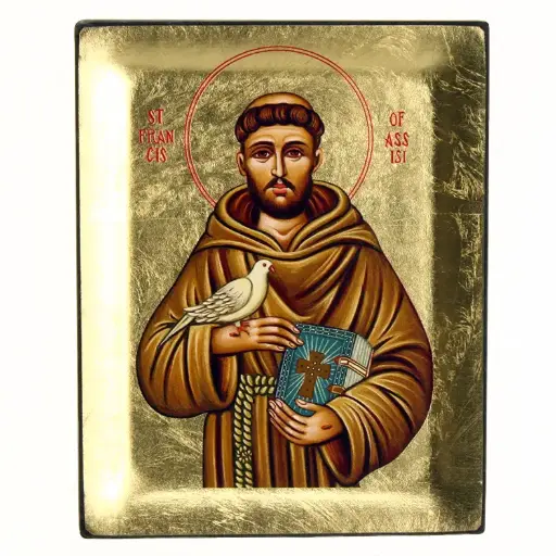 [IKO-75M01FRA] Ikoon zeefdruk/slagmetaal - Hl Franciscus (100x125mm)
