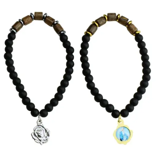 [ARM-05M02] Armband/elastisch - Lavastein/Holz (Ø6mm)