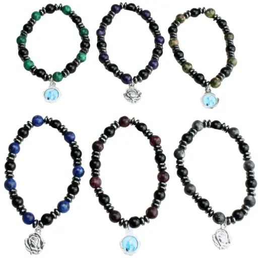 [ARM-05M03] Bracelet/elastic - Hematite assorted (Ø8mm)