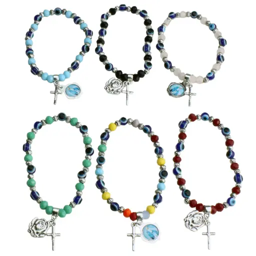 [ARM-05M05] Armband/elastiek - semi-kristal/pareloog assorti (Ø6mm)
