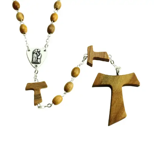 [RZK-05M07] Rozenkranz Hl.Franziscus- Olivenholz/UV Tau-Kreuz (Ø6mm)