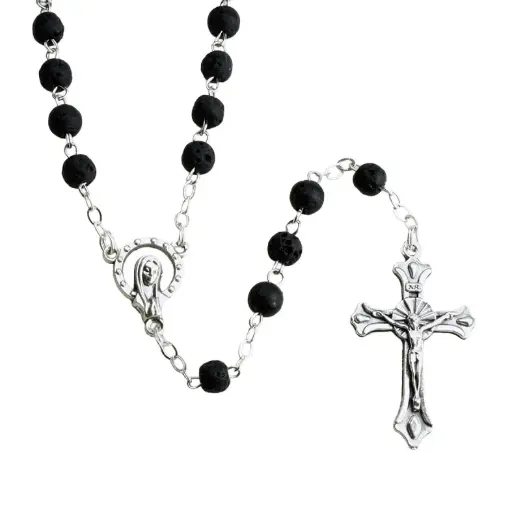 [RZK-40M04ZW] Rosary - lavastone - black (⌀ 6mm)