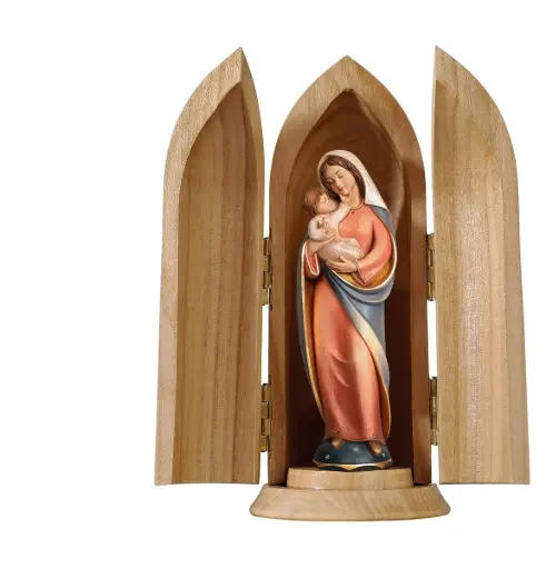 [BLD-57NCHOLKM0110L] Niche + Vierge et enfant - bois sculpt/couleur - 10cm/14cm