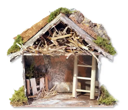 [STL-94M02] Crib in wood/moss (15x10x15cm)