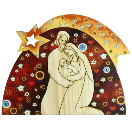 [KGR-07M10] Nativity on wood/red (100x130x15mm)