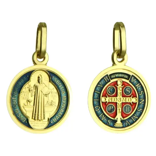 [MDP-55BEN01] Médaille St Benoit/émaillée -  Plaqué Or (13mm)