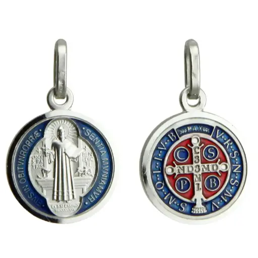 [MDZ-55BEN01] Medaille Hl.Benediktus - 925% Silber rhodiert/emailiert (13mm)