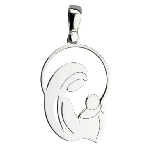 [MDZ-55M01] Médaille Vierge Priante/découpé -  Argent rhodié (14x17mm)