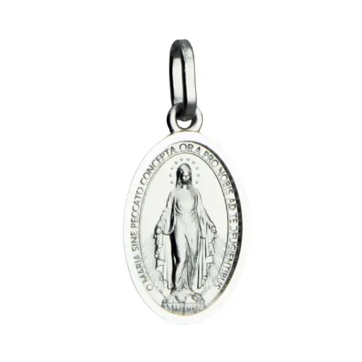 [MDZ-55WON04] Médaille Miraculeuse/bord - Argent rhodié (12x17mm)