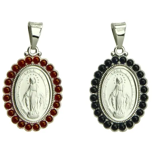 [MDZ-55WON05] Médaille Miraculeuse/bord pierre coloré - Argent rhodié (18x23mm)