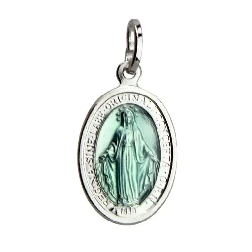[MDZ-55WON04BL] Médaille Miraculeuse/émaillé bleu - Argent rhodié (13x19mm)
