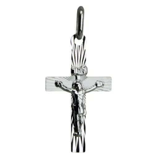 [HKZ-55M07] Halskreuz mit Stralen/Corpus  - Silber 925% rhodiert (13x20mm)