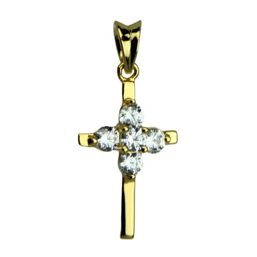 [HKP-55M08] Halskreuz mit Zirkonensteine - Silber 925% vergoldet (13x20mm)