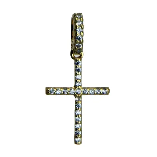 [HKP-55M09] Cross zircon stones - Silver 925% gold plated (11x15mm)
