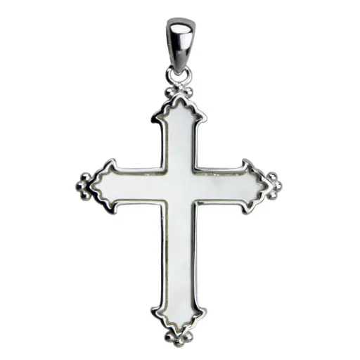 [HKZ-55M10] Kruisje parelmoer inleg - Ag 925‰ rhodium (21x25mm)